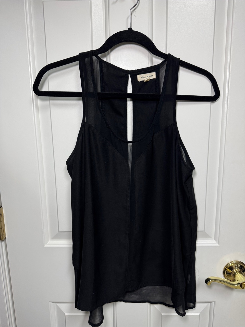silence + noise Black Sheer-Panel Chiffon Camisole